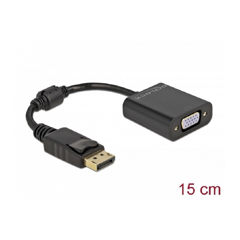 Delock - Video adaptér - DisplayPort (M) s jazýčkem do HD-15 (VGA) (F) šroubovací - DisplayPort 1.2 - 15 cm - pasivní, 1080p