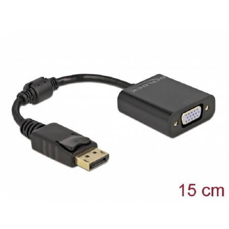 Delock - Video adaptér - DisplayPort (M) s jazýčkem do HD-15 (VGA) (F) šroubovací - DisplayPort 1.2 - 15 cm - pasivní, 1080p