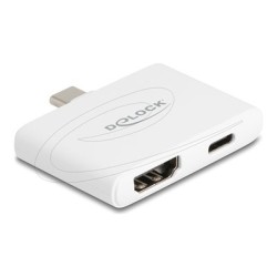 Delock - Video adaptér - USB-C s piny (male) do HDMI, USB-C se zdírkami (female) - bílá - podpora 4K60Hz, USB Power Delivery
