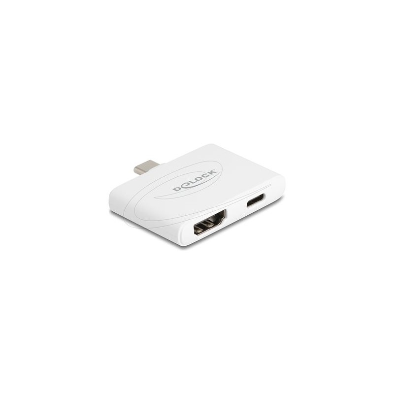 Delock - Video adaptér - USB-C s piny (male) do HDMI, USB-C se zdírkami (female) - bílá - podpora 4K60Hz, USB Power Delivery