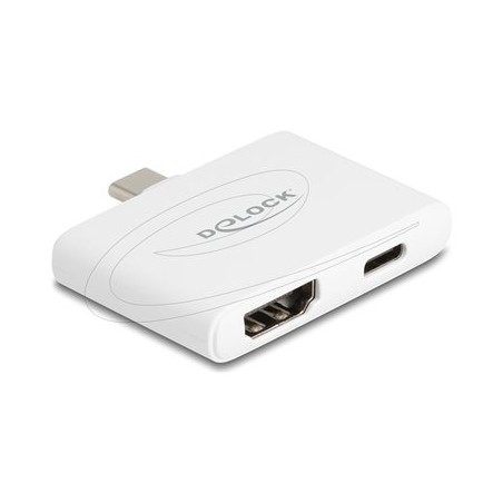 Delock - Video adaptér - USB-C s piny (male) do HDMI, USB-C se zdírkami (female) - bílá - podpora 4K60Hz, USB Power Delivery