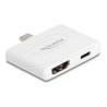 Delock - Video adaptér - USB-C s piny (male) do HDMI, USB-C se zdírkami (female) - bílá - podpora 4K60Hz, USB Power Delivery