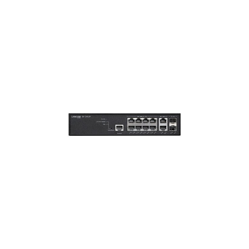 LANCOM GS-2412P - Prepínac - rízený - 8 x 10/100/1000 (PoE+) + 2 x 1 Gigabit SFP + 2 x 10/100/1000 - Lze montovat do rozvadece
