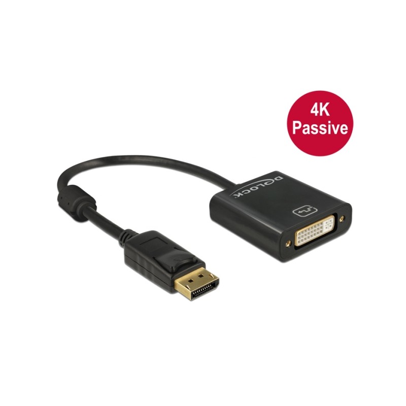 Delock - Adaptér DisplayPort - DisplayPort (M) do DVI-I (F) - 20 cm - černá