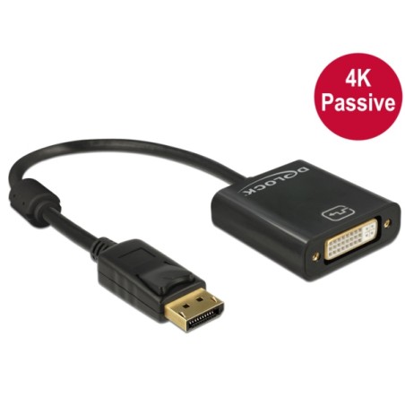Delock - Adaptér DisplayPort - DisplayPort (M) do DVI-I (F) - 20 cm - černá