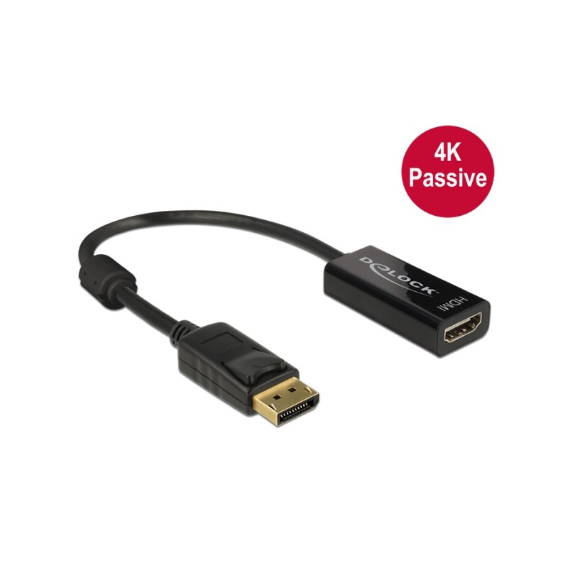 Delock - Video adaptér - DisplayPort s piny (male) do HDMI se zdířkami (female) - 20 cm - černá - podporuje 4K