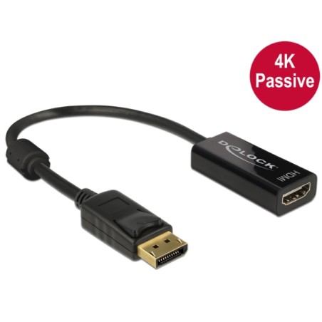Delock - Video adaptér - DisplayPort s piny (male) do HDMI se zdířkami (female) - 20 cm - černá - podporuje 4K