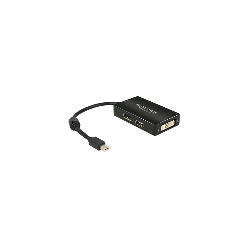 Delock - Adaptér DisplayPort - Mini DisplayPort (M) do DVI-D, HDMI, DisplayPort (F) - 16 cm - černá