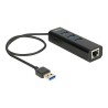 Delock USB 3.0 Hub 3 Port + 1 Port Gigabit LAN 10/100/1000 Mb/s - Rozbočovač - 3 x SuperSpeed USB 3.0 + 1 x 10/100/1000