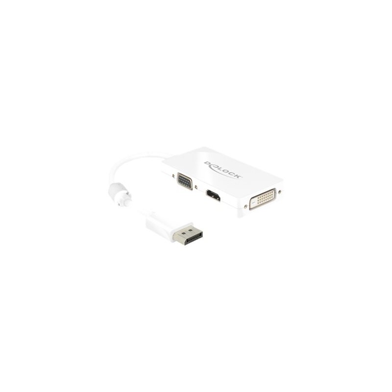 Delock - Adaptér DisplayPort - DisplayPort (M) do HD-15 (VGA), HDMI, DisplayPort (F) - 16 cm - bílá
