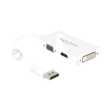 Delock - Adaptér DisplayPort - DisplayPort (M) do HD-15 (VGA), HDMI, DisplayPort (F) - 16 cm - bílá