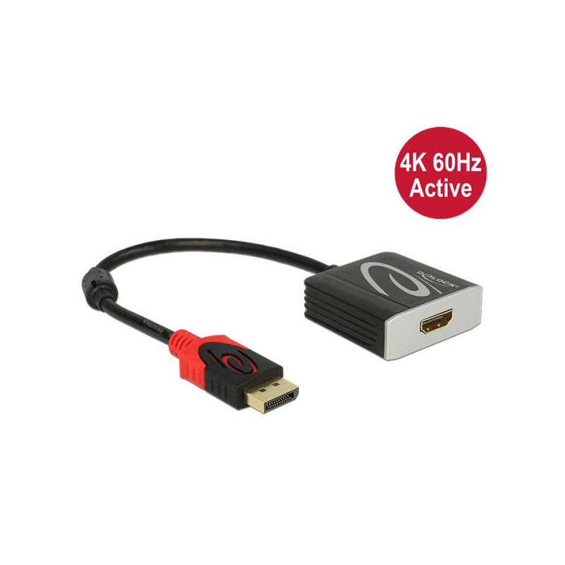 Delock Adapter Displayport 1.2 male HDMI female 4K Active - Nástroj pro převod videa - Parade PS176 - DisplayPort - HDMI - černá
