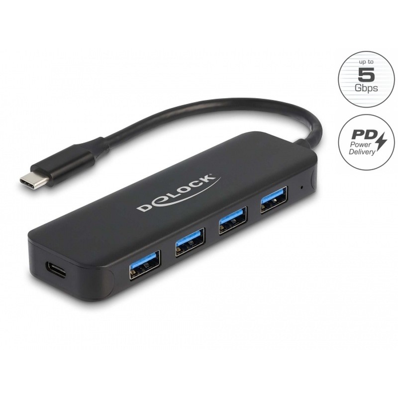 Delock - Rozbočovač - 4 x USB 3.2 Gen 1 + 1 x USB-C (napájení) - desktop
