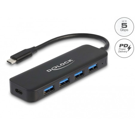 Delock - Rozbočovač - 4 x USB 3.2 Gen 1 + 1 x USB-C (napájení) - desktop