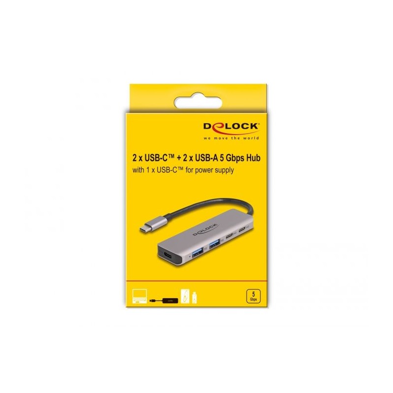 Delock - Rozbocovac - 2 x USB-C + 2 x USB + 1 x USB-C (napájení) - desktop