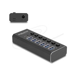 Delock - Rozbocovac - 10 Gbps, 4 rychlé nabíjecí porty s prepínacem a osvetlením - 1 x USB-C 3.2 Gen 2 + 2 x USB 3.2 Gen 2 + 4