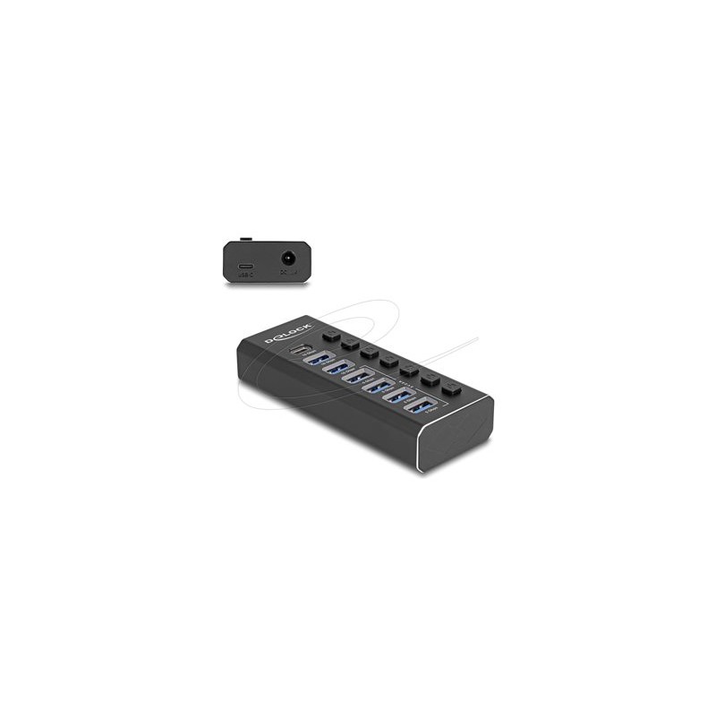 Delock - Rozbocovac - 10 Gbps, 4 rychlé nabíjecí porty s prepínacem a osvetlením - 1 x USB-C 3.2 Gen 2 + 2 x USB 3.2 Gen 2 + 4