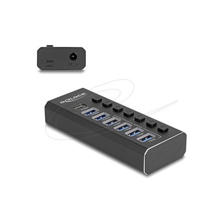 Delock - Rozbocovac - 10 Gbps, 4 rychlé nabíjecí porty s prepínacem a osvetlením - 1 x USB-C 3.2 Gen 2 + 2 x USB 3.2 Gen 2 + 4