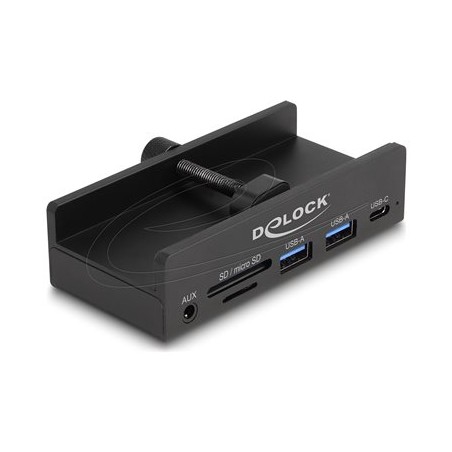 Delock - Rozbocovac - 2 slot card reader, 5 Gbps, external, with locking screw - 1 x USB-C + 2 x USB - desktop