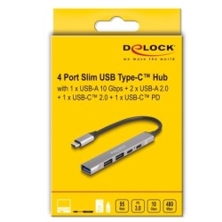Delock - Rozbocovac - 1 x USB-C (Power Delivery) + 1 x USB-C + 1 x SuperSpeed USB + 2 x USB-A 2.0 - desktop