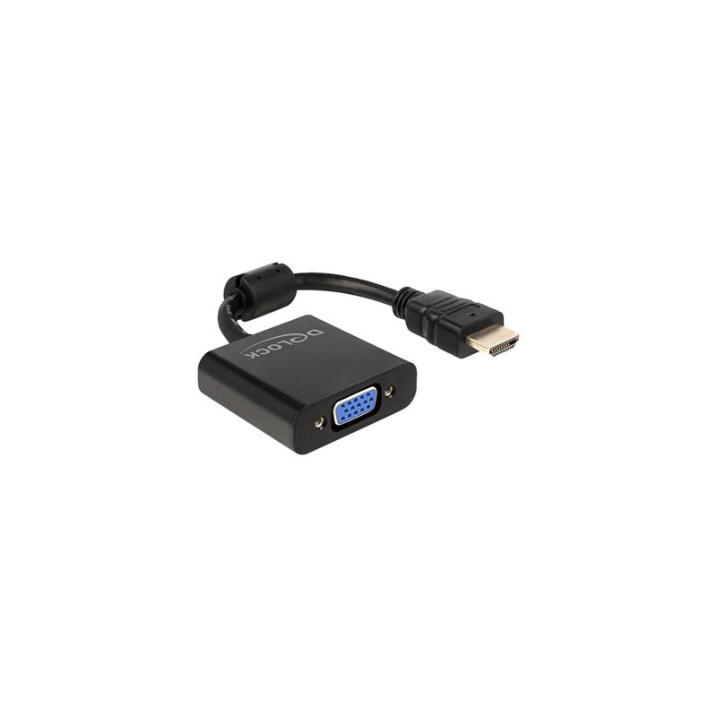 Delock - Video adaptér - HD-15 (VGA) se zdířkami (female) do HDMI s piny (male) - 25.5 cm - černá