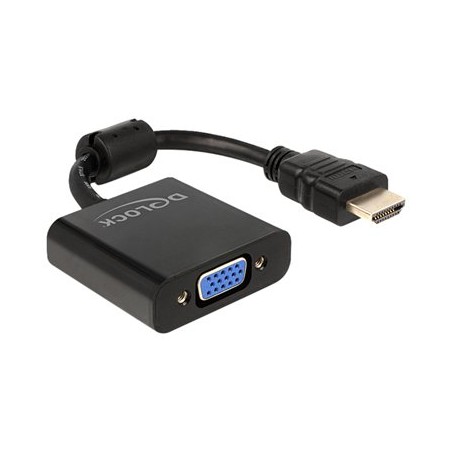 Delock - Video adaptér - HD-15 (VGA) se zdířkami (female) do HDMI s piny (male) - 25.5 cm - černá
