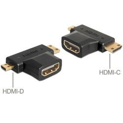 Delock - Rozdvojka HDMI - HDMI se zdířkami (female) do 19 pin mini HDMI Type C, 19 pin micro HDMI Type D s piny (male) - černá