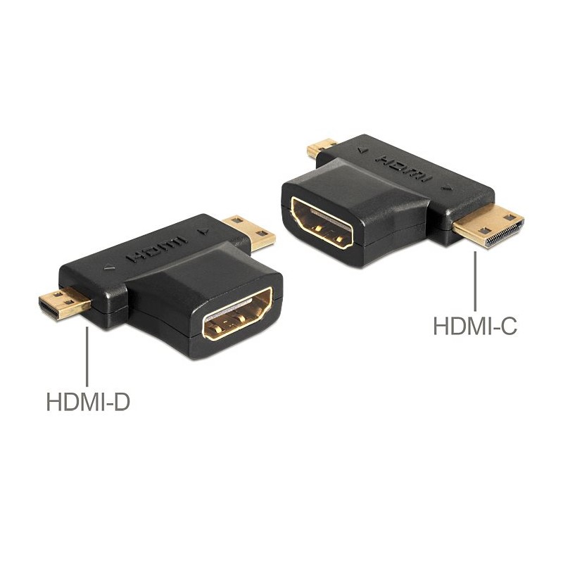 Delock - Rozdvojka HDMI - HDMI se zdířkami (female) do 19 pin mini HDMI Type C, 19 pin micro HDMI Type D s piny (male) - černá