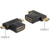 Delock - Rozdvojka HDMI - HDMI se zdířkami (female) do 19 pin mini HDMI Type C, 19 pin micro HDMI Type D s piny (male) - černá