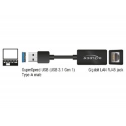 Delock - Síťový adaptér - USB 3.1 Gen 1 - Gigabit Ethernet x 1 - černá