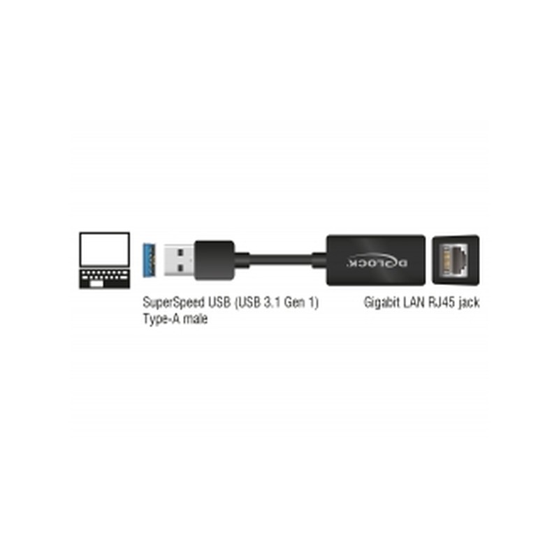 Delock - Síťový adaptér - USB 3.1 Gen 1 - Gigabit Ethernet x 1 - černá