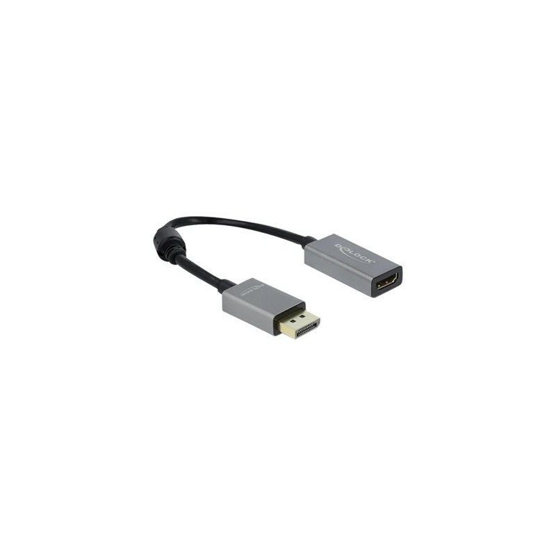 Delock - Video adaptér - DisplayPort s piny (male) do HDMI se zdířkami (female) - 20 cm - šedá, černá - podporuje 4K, aktivní