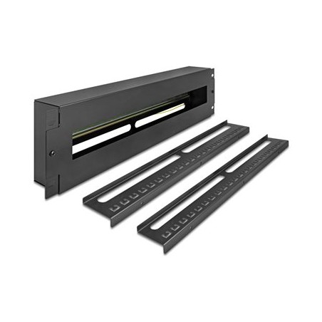 Delock - Jisticová lišta s krytem - montáž na kolejnici DIN - cerná - 3U - 19" 67197