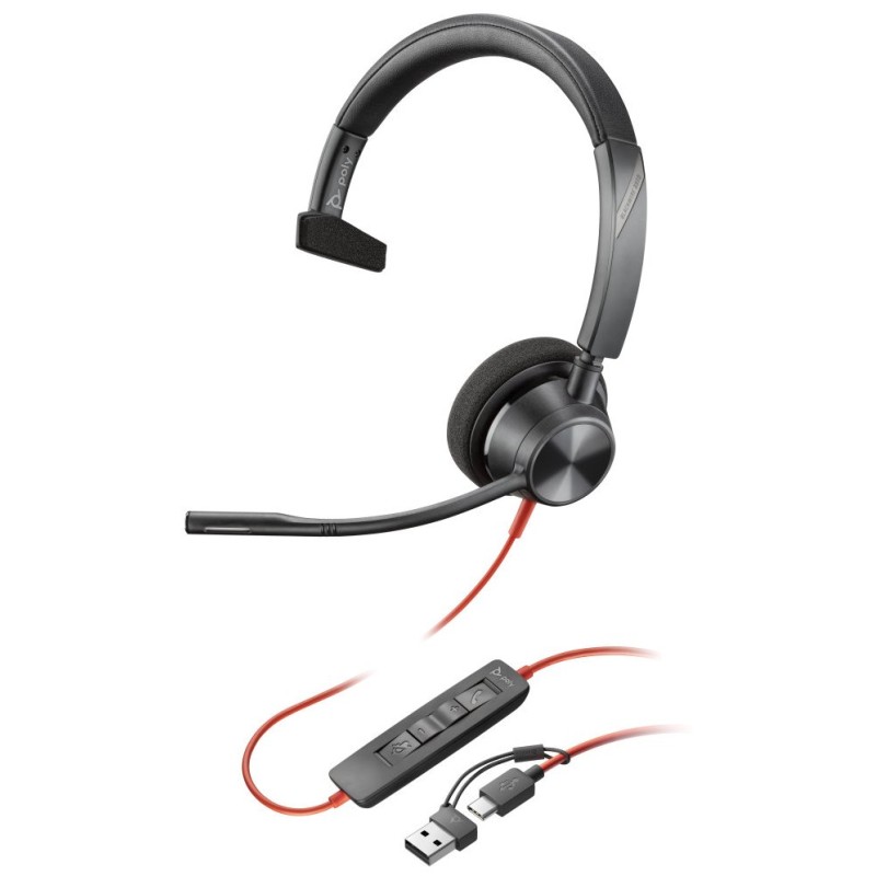 HP Poly Blackwire 3310 - Blackwire 3300 series - náhlavní souprava - náhlavní - kabelové - USB-C - černá - certifikováno UC