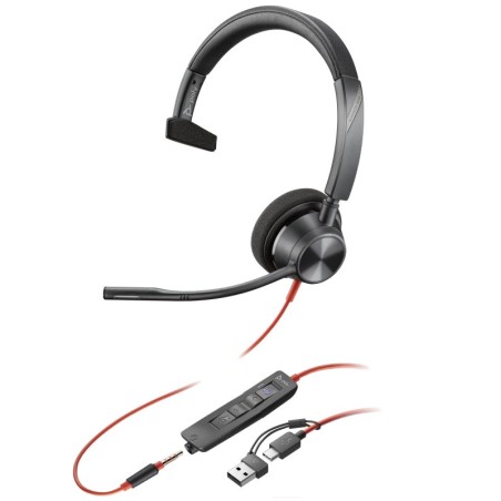 Poly Blackwire 3315 MS Teams náhlavní souprava, 3.5 mm jack + USB-C/A adaptér, mono