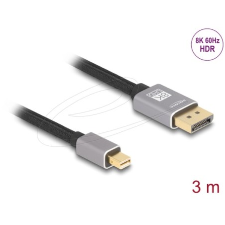 Delock - Kabel DisplayPort - Mini DisplayPort (M) do DisplayPort (M) - DisplayPort 1.4 - 3 m - podpora 8K60Hz - šedá, cerná