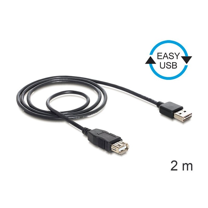 Delock EASY-USB - Prodlužovací šňůra USB - USB (F) do USB (M) - USB 2.0 - 2 m - černá
