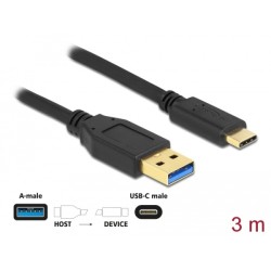 Delock - USB kabel - 24 pin USB-C (M) do USB typ A (M) - USB 3.2 Gen 1 - 3 m - černá