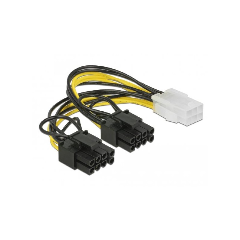 Delock - Elektrický kabel - 6 pin PCIe power (F) do 8 pinové napájení PCIe (6+2) (M) - 12 V - 15 cm - opatřený západkou