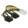 Delock - Elektrický kabel - 6 pin PCIe power (F) do 8 pinové napájení PCIe (6+2) (M) - 12 V - 15 cm - opatřený západkou