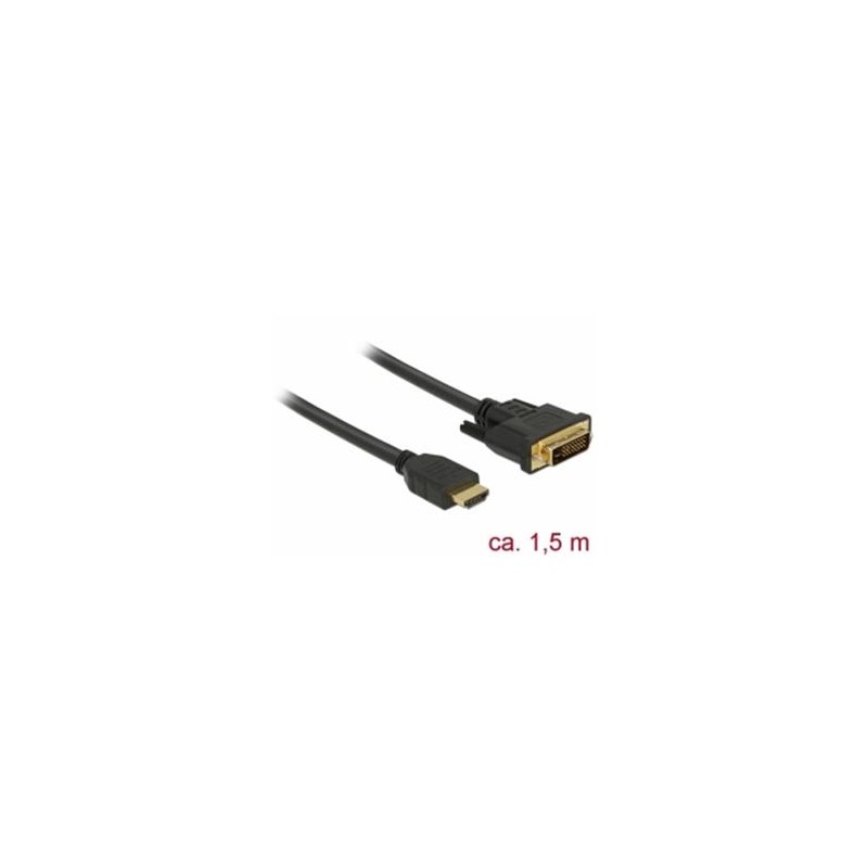 Delock - Kabel adaptéru - HDMI s piny (male) do DVI-D s piny (male) - 1.5 m - trojnásobně stíněný - černá - křídlové šrouby