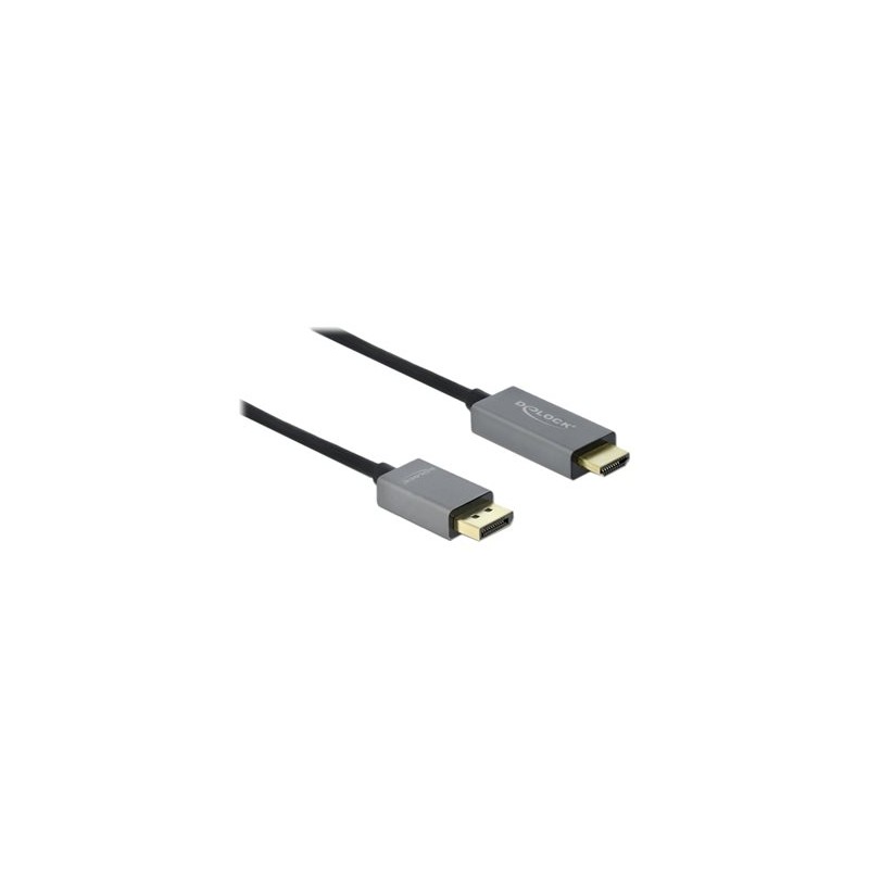 Delock - Kabel adaptéru - DisplayPort s piny (male) do HDMI s piny (male) - 3 m - šedá, černá - podporuje 4K, aktivní