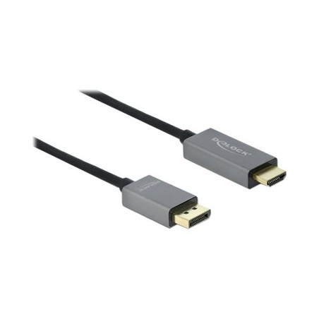Delock - Kabel adaptéru - DisplayPort s piny (male) do HDMI s piny (male) - 3 m - šedá, černá - podporuje 4K, aktivní