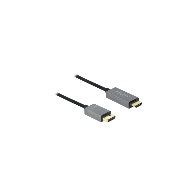 Delock - Kabel adaptéru - DisplayPort s piny (male) do HDMI s piny (male) - 2 m - šedá, černá - podporuje 4K, aktivní