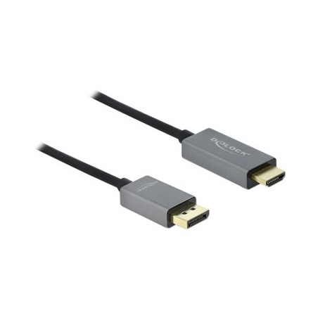Delock - Kabel adaptéru - DisplayPort s piny (male) do HDMI s piny (male) - 2 m - šedá, černá - podporuje 4K, aktivní