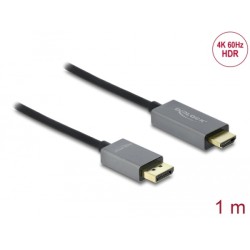 Delock - Kabel adaptéru - DisplayPort s piny (male) do HDMI s piny (male) - 1 m - šedá, černá - podporuje 4K, aktivní