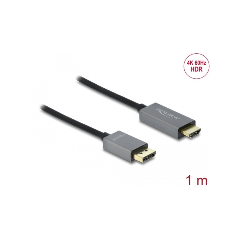 Delock - Kabel adaptéru - DisplayPort s piny (male) do HDMI s piny (male) - 1 m - šedá, černá - podporuje 4K, aktivní