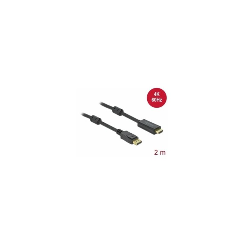 Delock - Kabel adaptéru - DisplayPort s piny (male) zamykací do HDMI s piny (male) - 2 m - trojnásobně stíněný - černá
