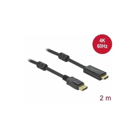 Delock - Kabel adaptéru - DisplayPort s piny (male) zamykací do HDMI s piny (male) - 2 m - trojnásobně stíněný - černá