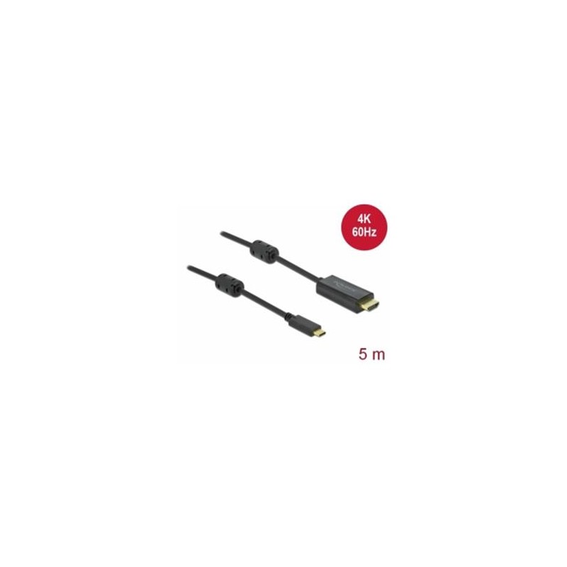 Delock - Kabel video/audio - 24 pin USB-C s piny (male) do HDMI s piny (male) - 5 m - černá - podporuje 4K, aktivní
